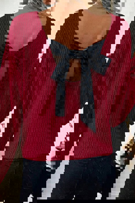 HIDDEN GEMS | Bow Tie Back Long Sleeve Top