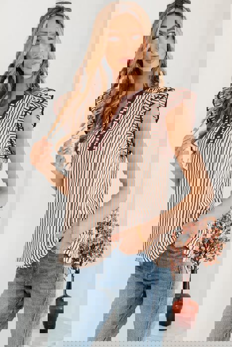 Day Date Stripe Ruffle Top