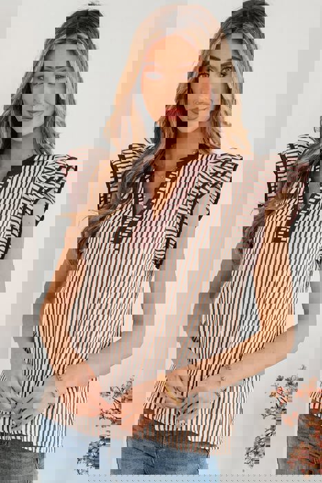 Day Date Stripe Ruffle Top