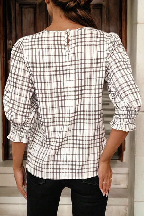 Arden Plaid Puff Sleeve Blouse