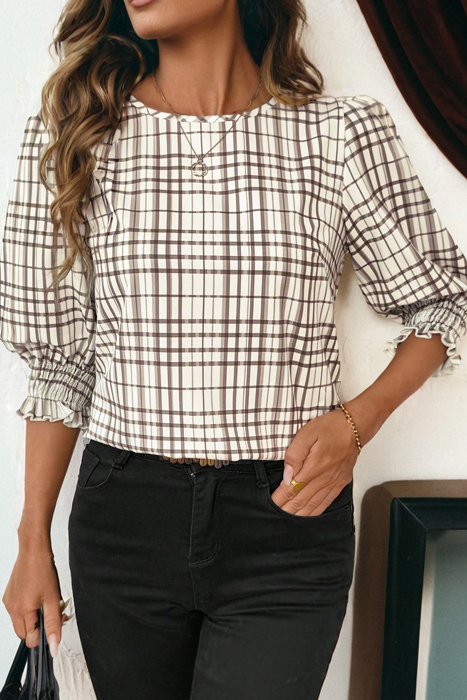 Arden Plaid Puff Sleeve Blouse