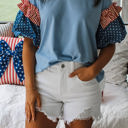  Stars & Stripe Ruffle Puff Sleeve Top