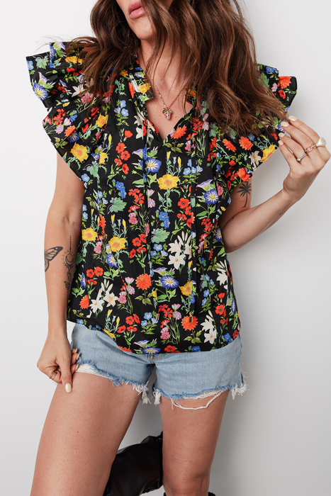Vibrant Floral Ruffled Top