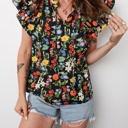  Vibrant Floral Ruffled Top
