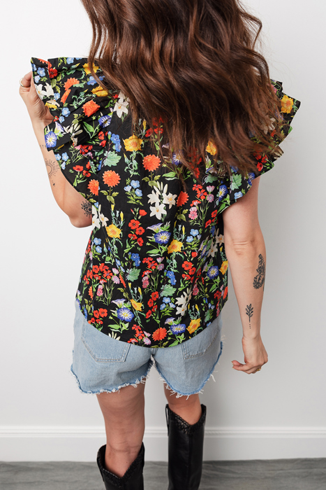 Vibrant Floral Ruffled Top