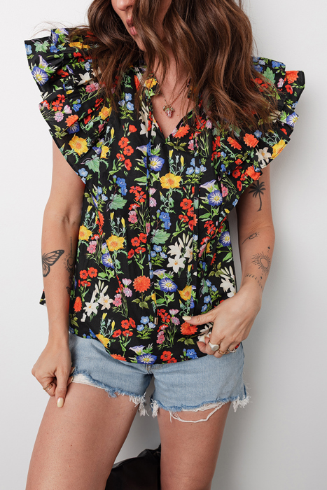 Vibrant Floral Ruffled Top