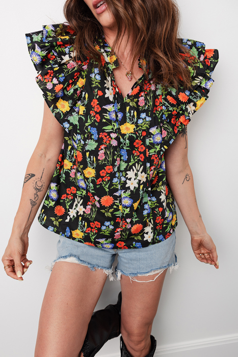 Vibrant Floral Ruffled Top