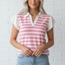  Preppy Paradise Stripe Ruffle Sleeve Blouse