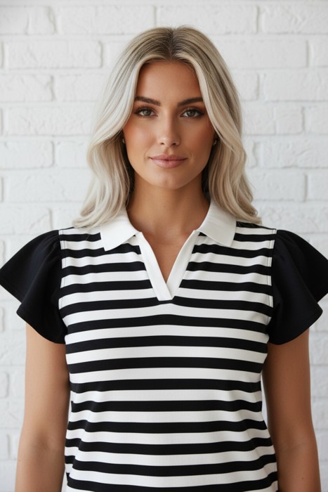 Preppy Paradise Stripe Ruffle Sleeve Blouse