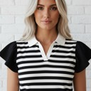  Preppy Paradise Stripe Ruffle Sleeve Blouse