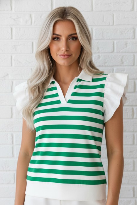 Preppy Paradise Stripe Ruffle Sleeve Blouse