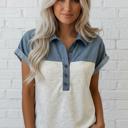  City Blues Denim Patchwork Polo Top