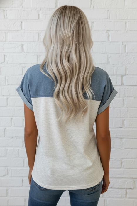 City Blues Denim Patchwork Polo Top