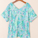  HIDDEN GEMS | Floral Short Sleeve V-Neck Tee