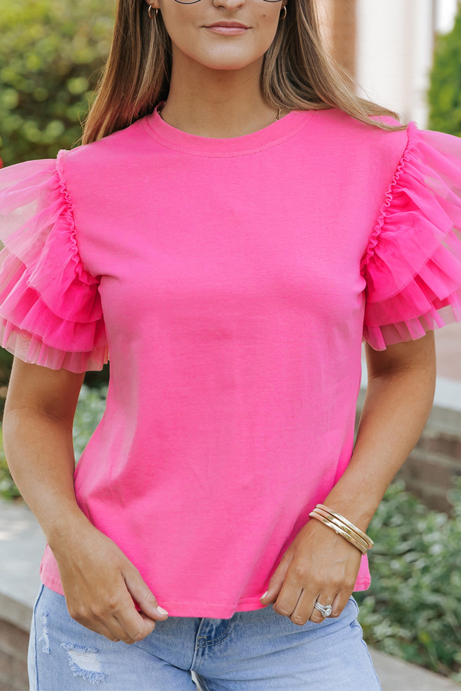 Sale! Tulle Ruffle Sleeve Top