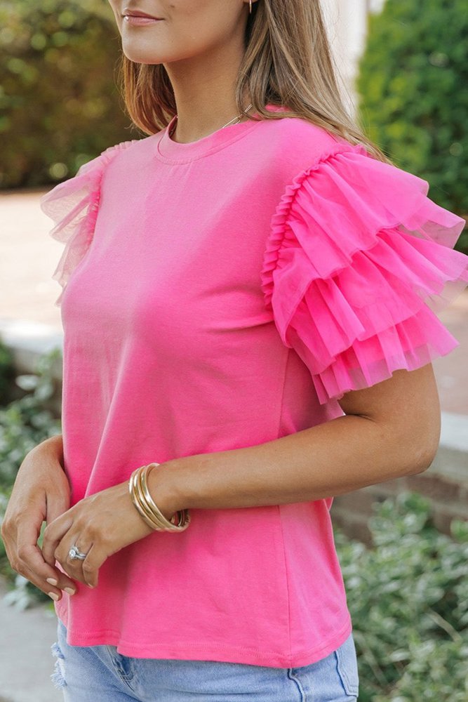 SALE! Tulle Ruffle Sleeve Top