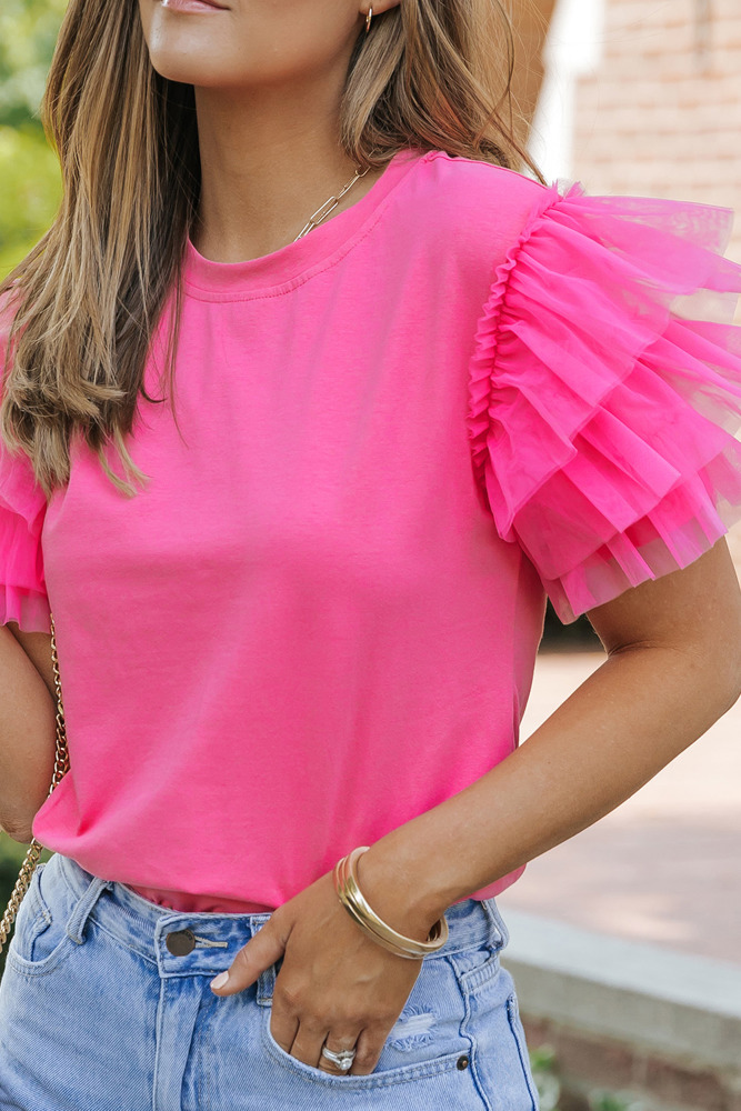 SALE! Tulle Ruffle Sleeve Top