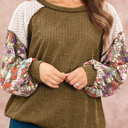  SALE! Floral Print Patchwork Long Sleeve Top