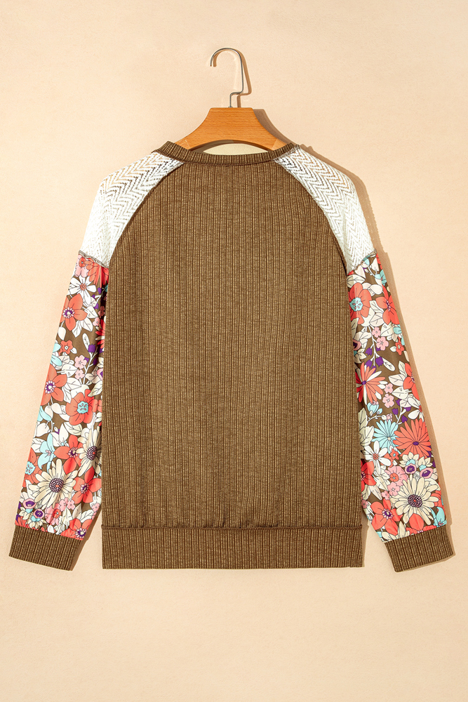 SALE! Floral Print Patchwork Long Sleeve Top