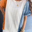  HIDDEN GEMS | Colorblock Textured Cuff Sleeve T-Shirt