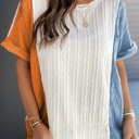  HIDDEN GEMS | Colorblock Textured Cuff Sleeve T-Shirt