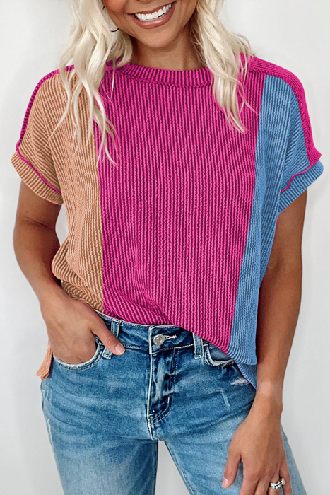 HIDDEN GEMS | Colorblock Corded Knit Crewneck T-Shirt