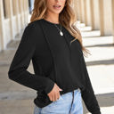  HIDDEN GEMS | Solid Reverse Seam Crew Neck Long Sleeve Top
