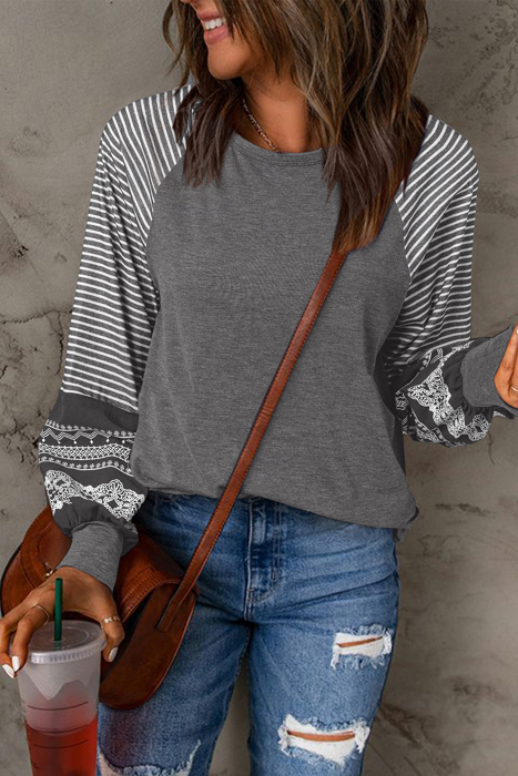 HIDDEN GEMS | Stripe Patchwork Long Sleeve Top