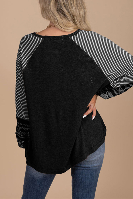 HIDDEN GEMS | Stripe Patchwork Long Sleeve Top