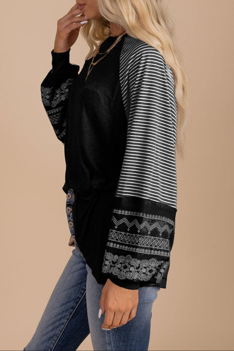 HIDDEN GEMS | Stripe Patchwork Long Sleeve Top