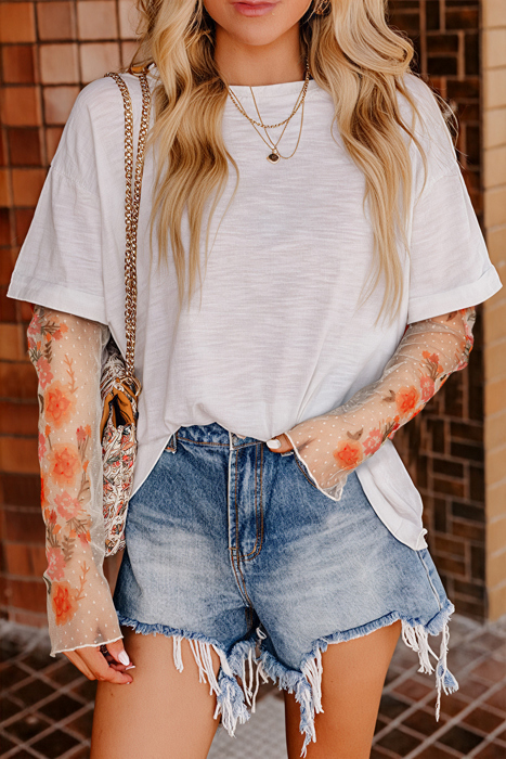 HIDDEN GEMS Floral Mesh Sleeve Tee