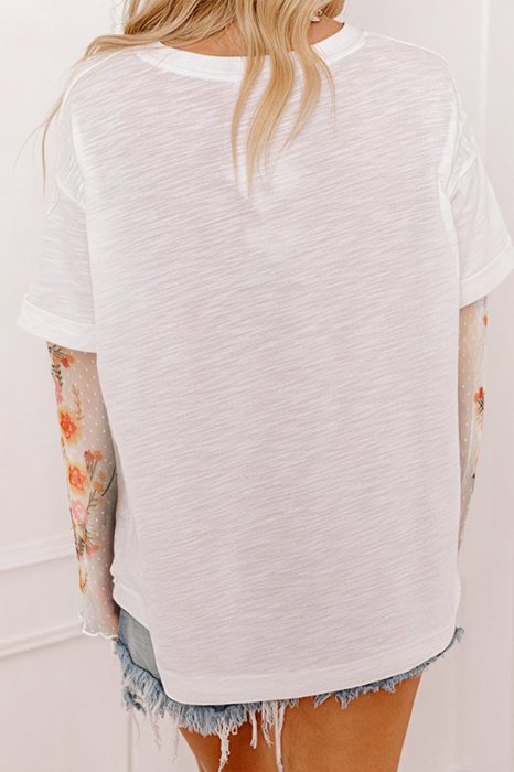 HIDDEN GEMS Floral Mesh Sleeve Tee