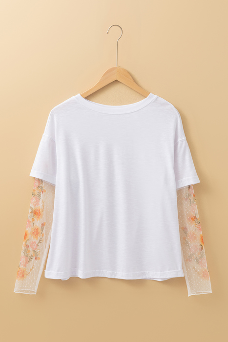 HIDDEN GEMS Floral Mesh Sleeve Tee