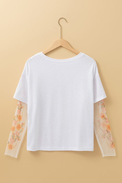 HIDDEN GEMS Floral Mesh Sleeve Tee