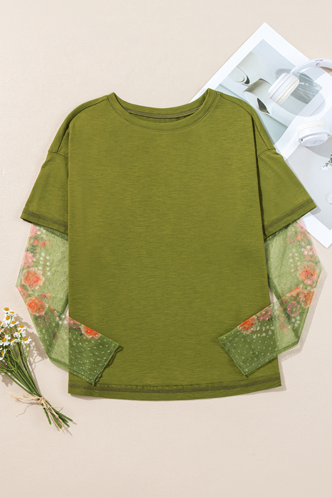 HIDDEN GEMS Floral Mesh Sleeve Tee