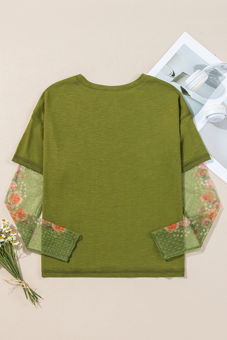 HIDDEN GEMS Floral Mesh Sleeve Tee