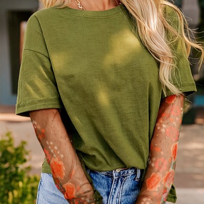 HIDDEN GEMS Floral Mesh Sleeve Tee