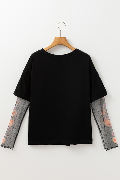 HIDDEN GEMS Floral Mesh Sleeve Tee