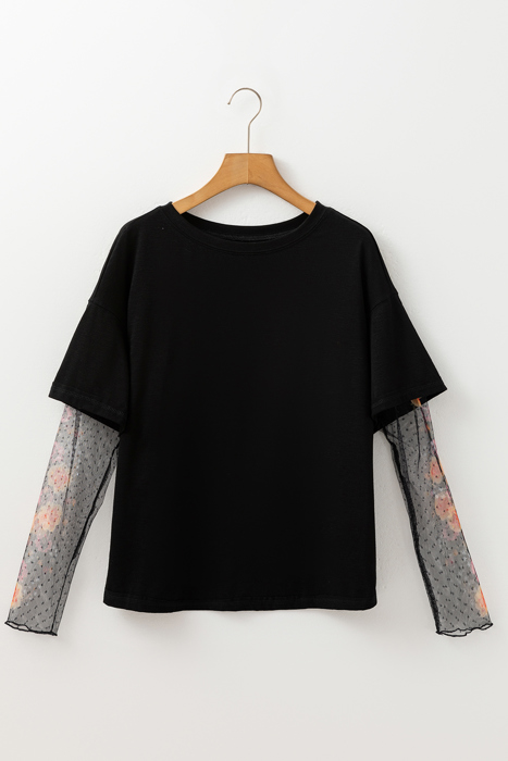 HIDDEN GEMS Floral Mesh Sleeve Tee