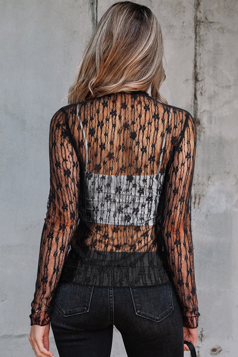 HIDDEN GEMS | Floral Sheer Lace Long Sleeve Top