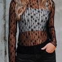 Black Small HIDDEN GEMS | Floral Sheer Lace Long Sleeve Top