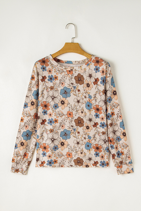 HIDDEN GEMS Floral Knit Long Sleeve Top