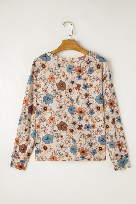 HIDDEN GEMS Floral Knit Long Sleeve Top