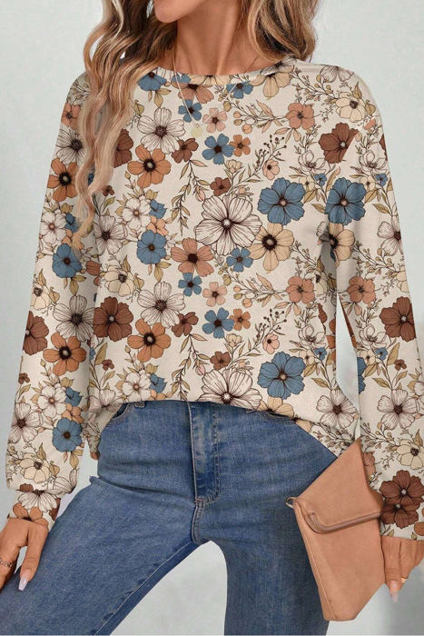 HIDDEN GEMS Floral Knit Long Sleeve Top