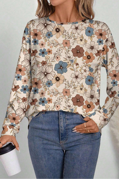 HIDDEN GEMS Floral Knit Long Sleeve Top