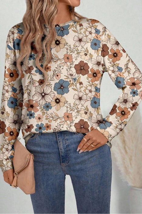 HIDDEN GEMS Floral Knit Long Sleeve Top
