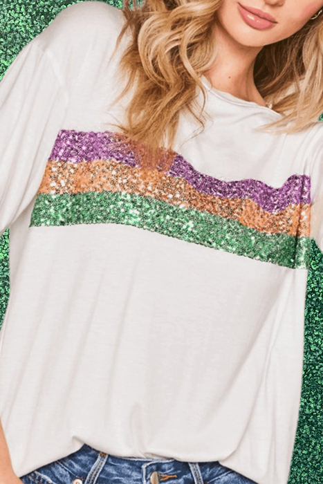 HIDDEN GEMS Mardi Gras Sequined Top