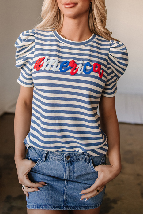 HIDDEN GEMS | America Stripe Puff Sleeve T-Shirt