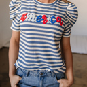  HIDDEN GEMS | America Stripe Puff Sleeve T-Shirt