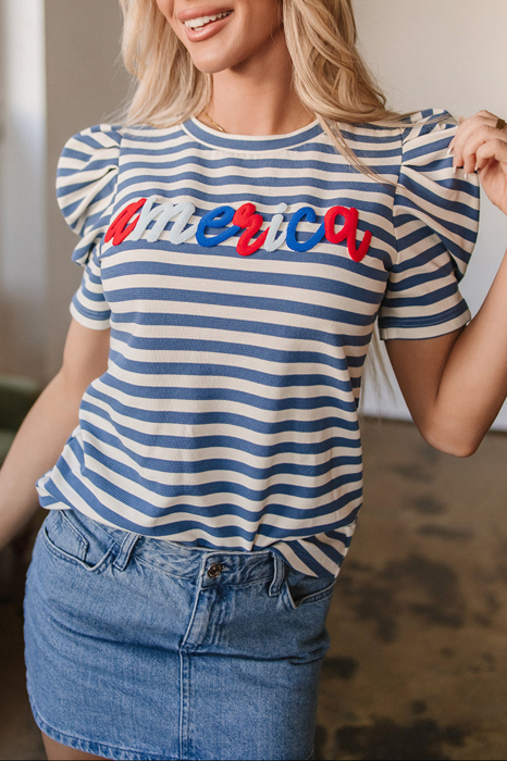 HIDDEN GEMS | America Stripe Puff Sleeve T-Shirt